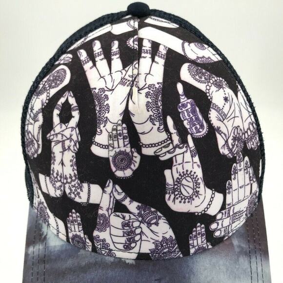 Turtle Fur Trucker Hat Cap Mandala Hands Tie Dye Blue Gratitude is Contagious - Picture 2 of 7